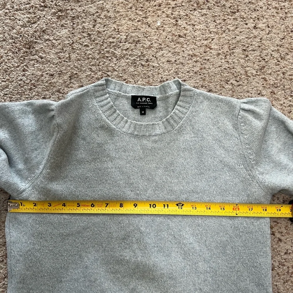 A.P.C Women’s Blue Wool Cotton Micro Puff Sleeve Crew‎ Neck Sweater Medium